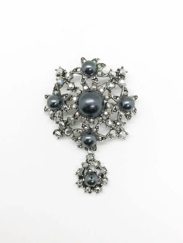 Vintage Drop Brooch with Grey Faux Tahitian Pearls - Lamoree’s Vintage