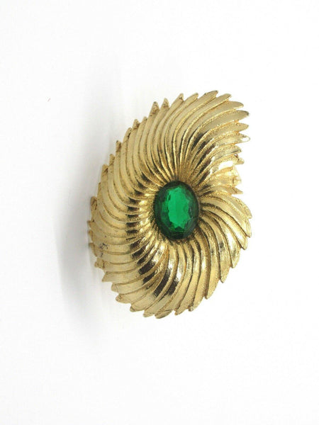 Vintage Elegant Shell Brooch with Green Faceted Stone - Lamoree’s Vintage