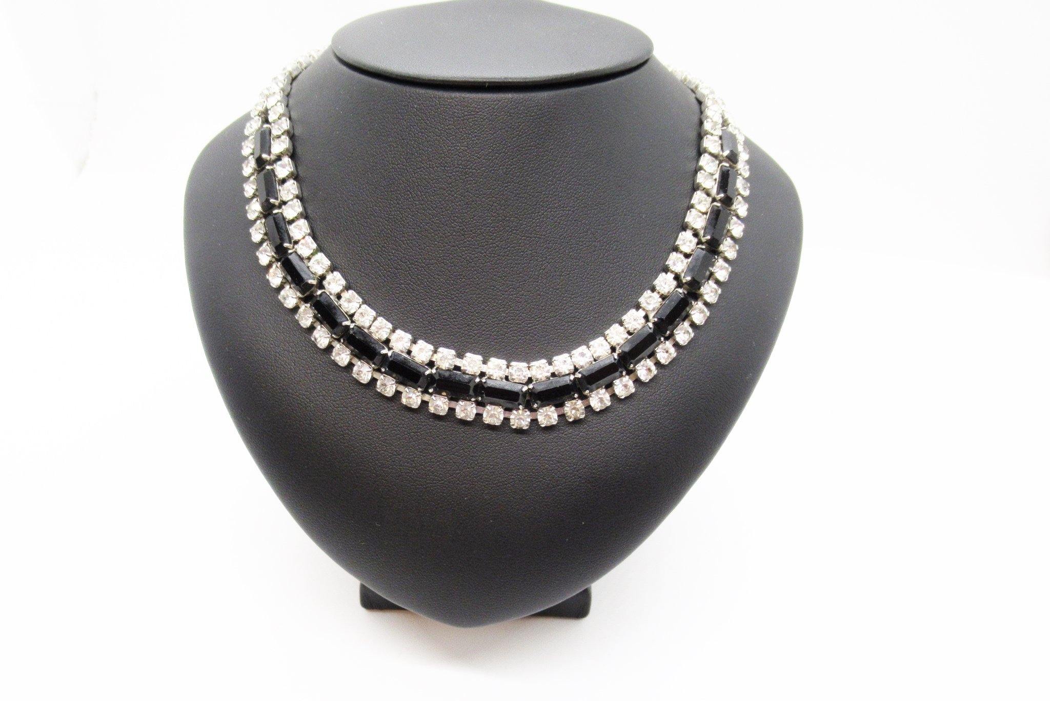 Vintage Evening Necklace with Black and White Rhinestones - Lamoree’s Vintage