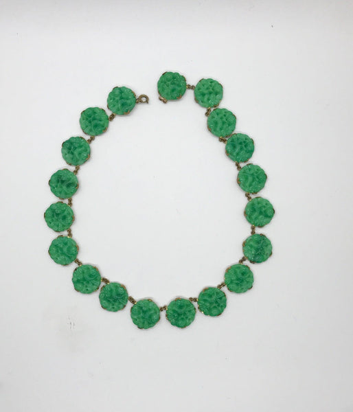 Vintage Faux Carved Jade Chain Necklace - Lamoree’s Vintage