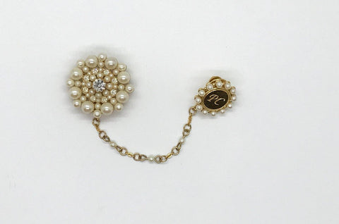 Vintage Faux Pearl and Rhinestone Brooches/Sweater Clips Engraved - Lamoree’s Vintage