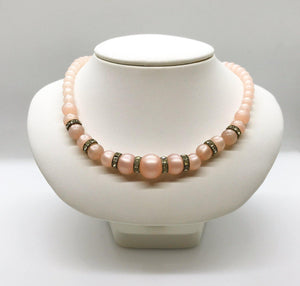 Vintage Faux Pink Graduated Pearl Necklace With Rhinestone Rondelles - Lamoree’s Vintage