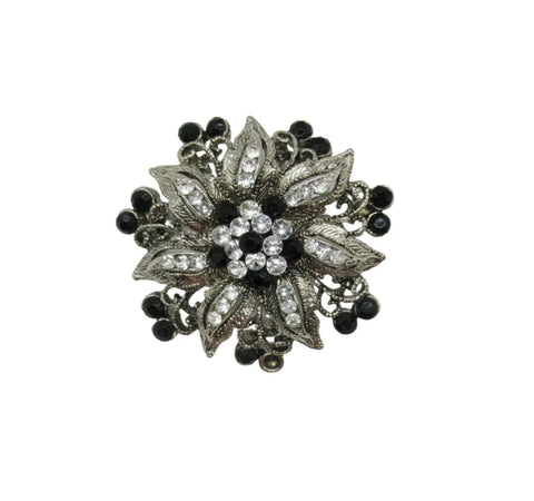 Vintage Floral Brooch with Black and White Stones - Lamoree’s Vintage