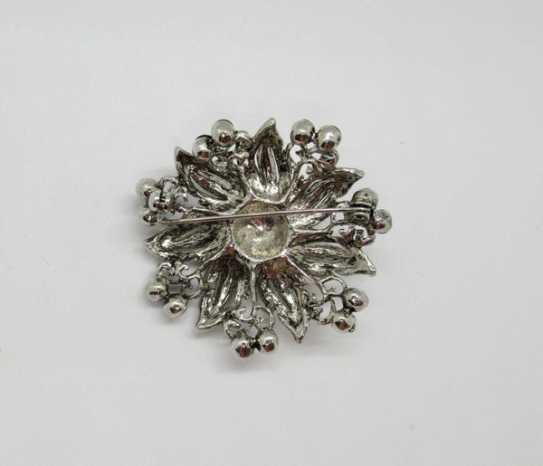 Vintage Floral Brooch with Black and White Stones - Lamoree’s Vintage