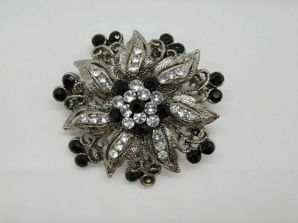 Vintage Floral Brooch with Black and White Stones - Lamoree’s Vintage