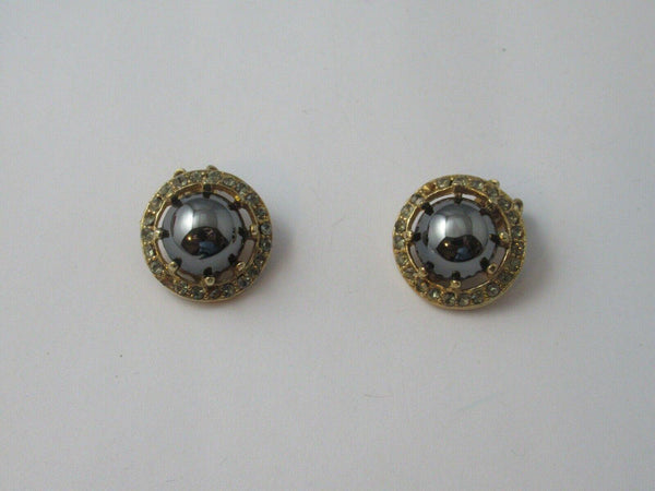Vintage Flower Brooch and Earring Set with Luminous Gray Stones - Lamoree’s Vintage