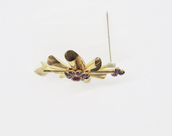 Vintage Flower Brooch of Sterling Silver with Purple Rhinestones - Lamoree’s Vintage