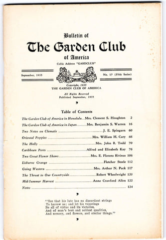 Vintage Garden Club of America Bulletin, September 1935 No. 17 - Lamoree’s Vintage