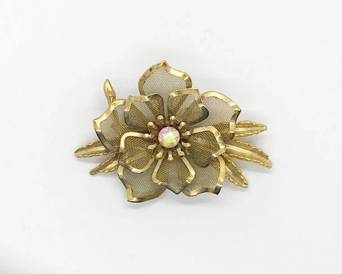 Vintage Gold Mesh Flower with Mesh Petals Brooch - Lamoree’s Vintage