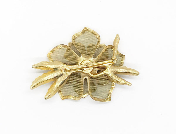 Vintage Gold Mesh Flower with Mesh Petals Brooch - Lamoree’s Vintage