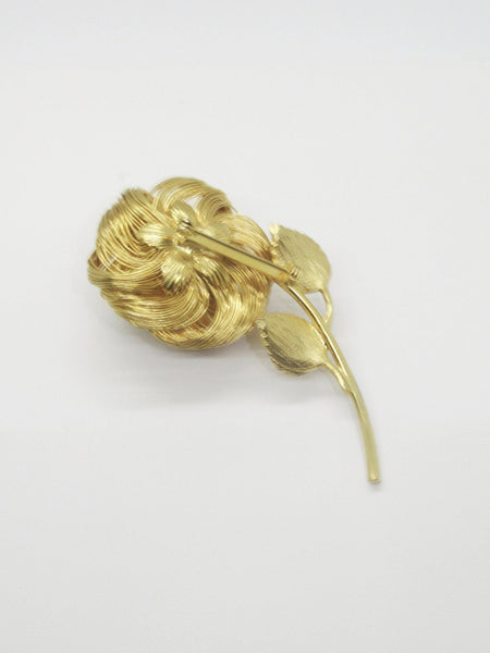 Vintage Gold Wire Rose Trembler Brooch with Pastel Rhinestones - Lamoree’s Vintage
