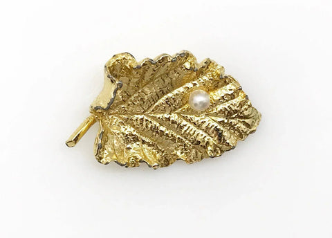 Vintage Golden Leaf Brooch with Pearl - Lamoree’s Vintage