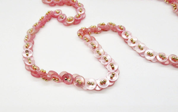Vintage Hot Pink Button Necklace with Gold Bead Accents - Lamoree’s Vintage