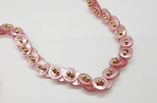 Vintage Hot Pink Button Necklace with Gold Bead Accents - Lamoree’s Vintage