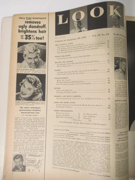 Vintage LOOK Magazine Sept 26 1955 Billy Graham, Fashions - Lamoree’s Vintage