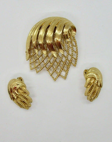 Vintage Monet Textured Abstract Brooch and Earrings - Lamoree’s Vintage
