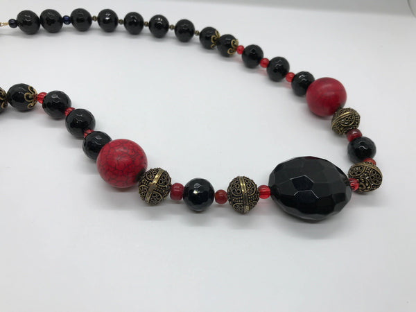Vintage Necklace with Red and Black Beads - Lamoree’s Vintage