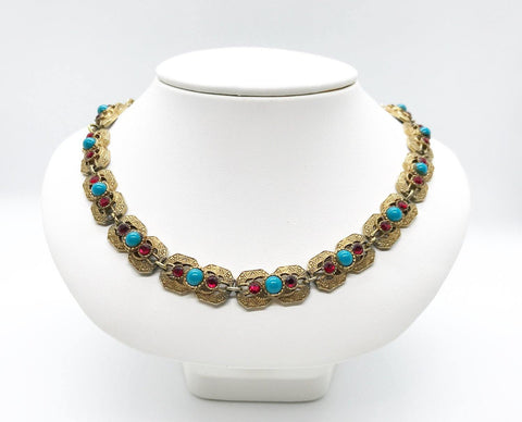 Vintage Necklace with Turquoise and Red Accents - Lamoree’s Vintage
