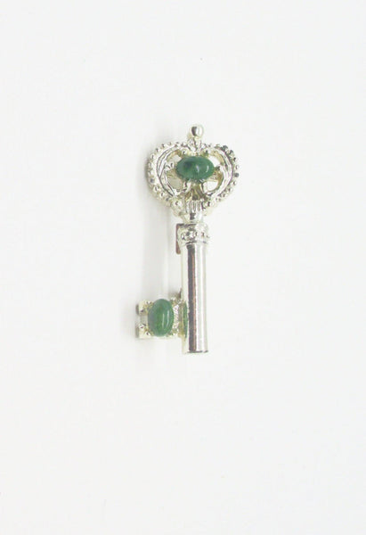 Vintage Petite Key Brooch with Green Cabochon Stones - Lamoree’s Vintage