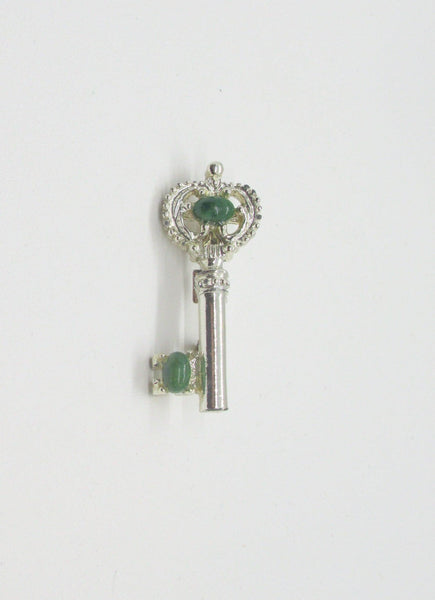 Vintage Petite Key Brooch with Green Cabochon Stones - Lamoree’s Vintage
