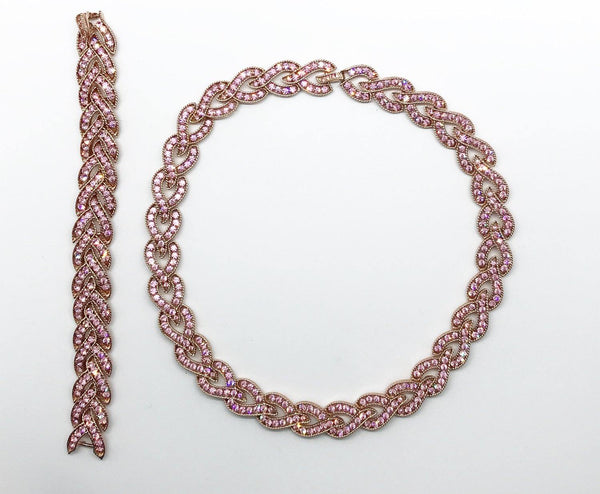 Vintage Pink Rhinestone Braided Necklace with Matching Bracelet - Lamoree’s Vintage