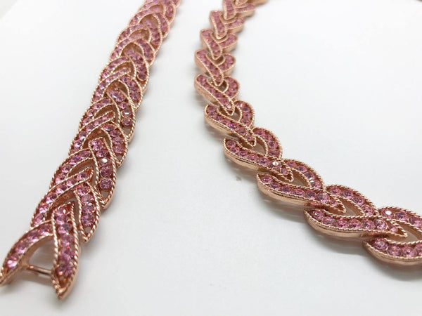 Vintage Pink Rhinestone Braided Necklace with Matching Bracelet - Lamoree’s Vintage