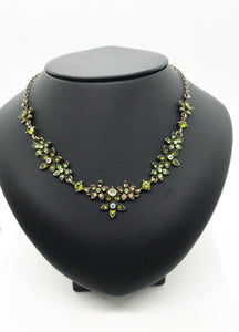 Vintage Pretty VCLM Floral Necklace with Green Rhinestones - Lamoree’s Vintage