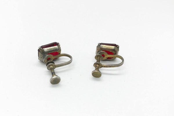 Vintage Ruby Red Glass Solitaire Earrings - Lamoree’s Vintage