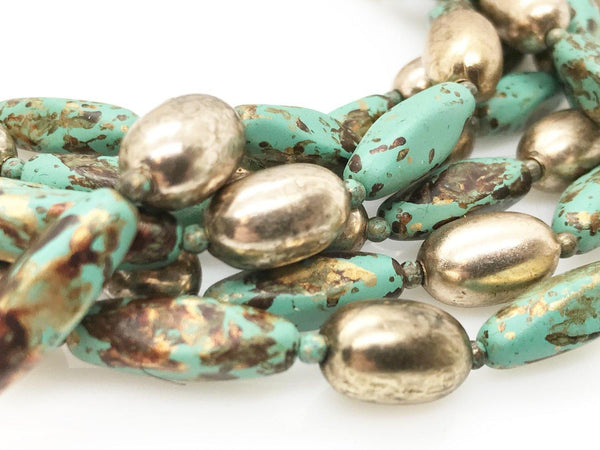 Vintage Six Strand Turquoise and Gold Bead Necklace - Lamoree’s Vintage