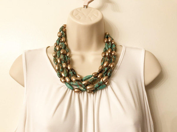 Vintage Six Strand Turquoise and Gold Bead Necklace - Lamoree’s Vintage