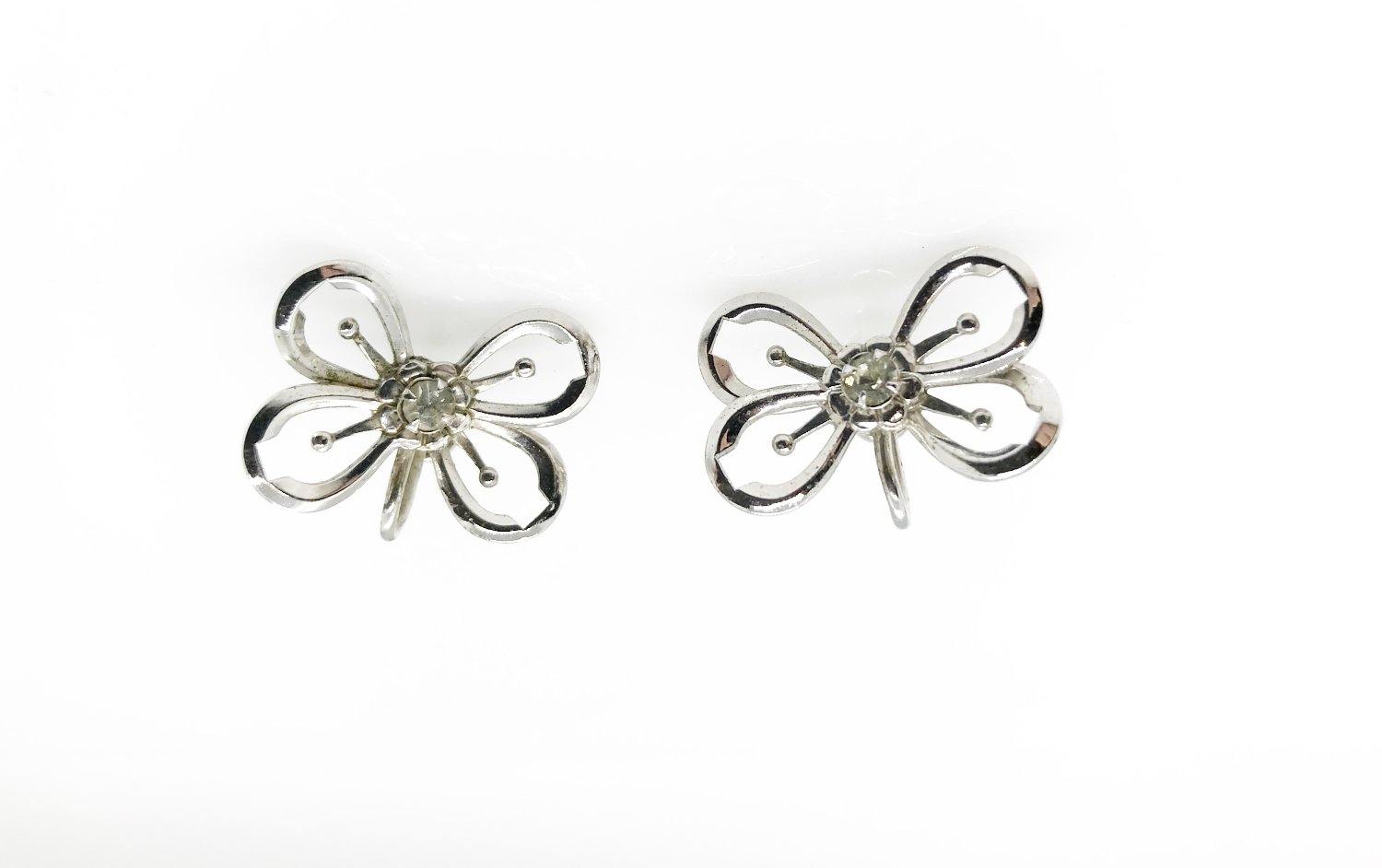 Vintage Sterling Butterfly Earrings with Rhinestones - Lamoree’s Vintage