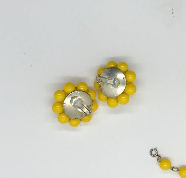 Vintage Sunny Yellow Beaded Drop Necklace and Earrings Set - Lamoree’s Vintage