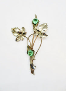 Vintage Tall Leafy, Floral Pin with Green Stones - Lamoree’s Vintage