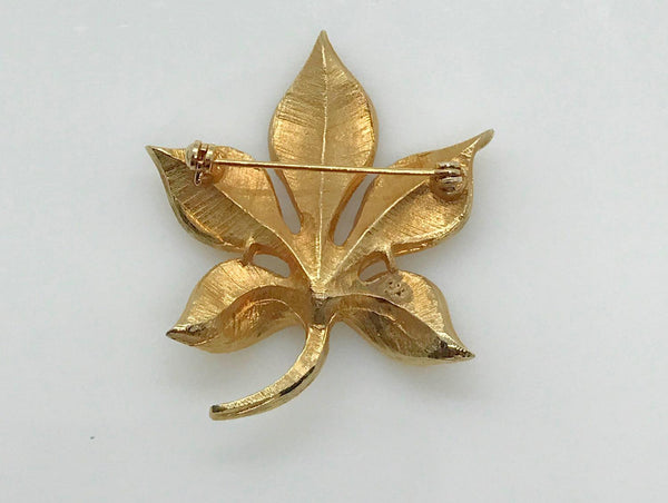 Vintage Textured Gold Leaf Brooch with Pearl - Lamoree’s Vintage