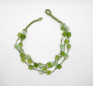 Vintage Three Stand Green Lucite Square Beads Necklace - Lamoree’s Vintage