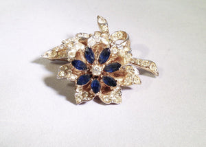 Vintage Trembler Floral Pin with Blue and White Rhinestones - Lamoree’s Vintage