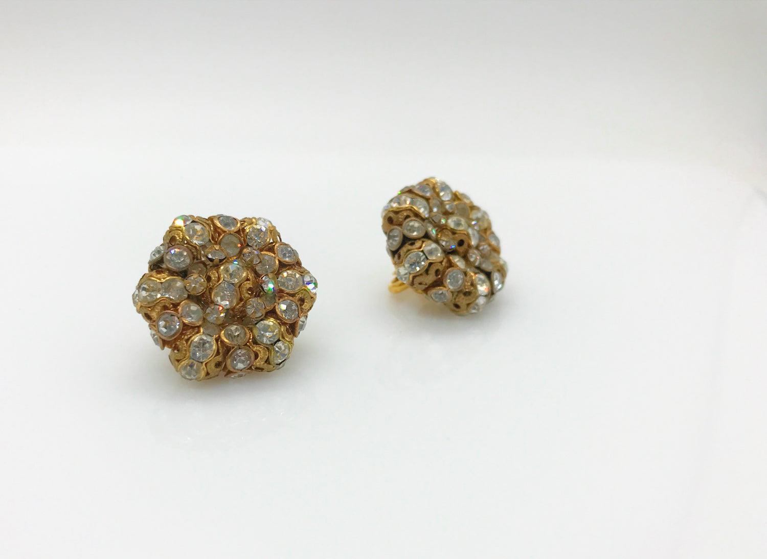 Vintage Vogue Rich Woven Rhinestone Cluster Clip on Earrings - Lamoree’s Vintage