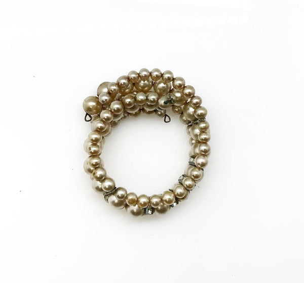 Vintage Winding Faux Pearl and Rhinestone Cuff Bracelet - Lamoree’s Vintage