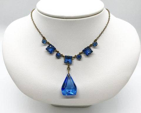 Vivid Blue Deco Necklace with Drop - Lamoree’s Vintage