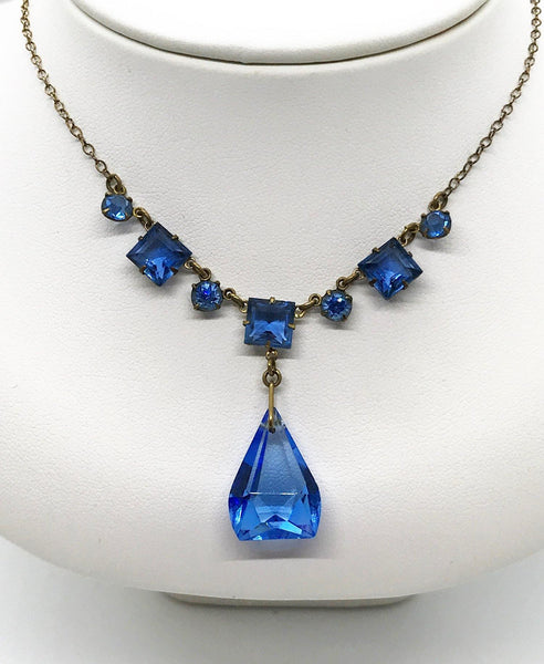 Vivid Blue Deco Necklace with Drop - Lamoree’s Vintage